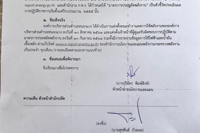 ประกาศผลการลดพลังงาน(ไฟฟ้า) ของ อบต.หนองแวง